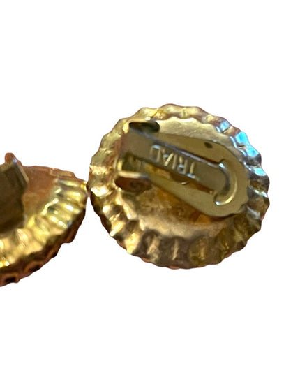 Vintage 1950s Triad Gold finish AB faceted chunky glass crystal clip on earrings
