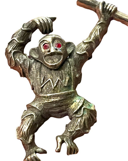 Vintage 1940s Bronze antiqued monkey brooch rhinestone eyes