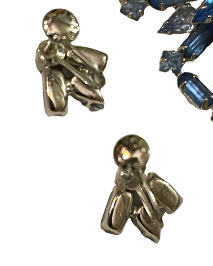 Vintage Large Blue fancy crystal brooch & earrings set “Carousel” screw back