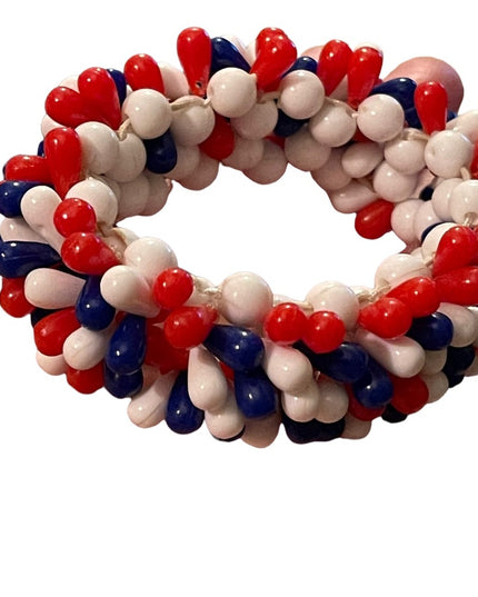 Vintage Mid Century red white blue Nautical Patriotic stretchy cha cha bracelet