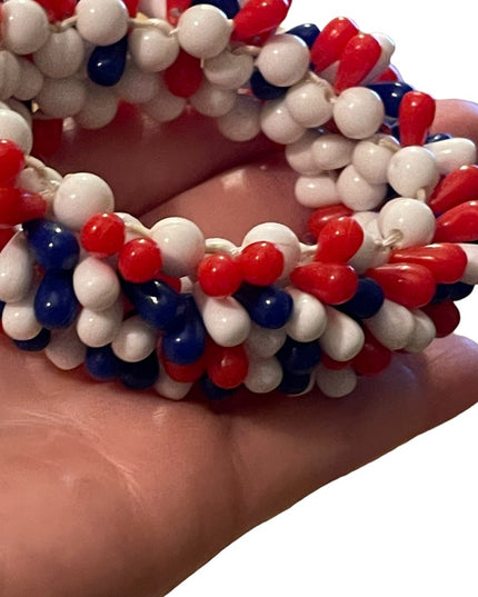 Vintage Mid Century red white blue Nautical Patriotic stretchy cha cha bracelet