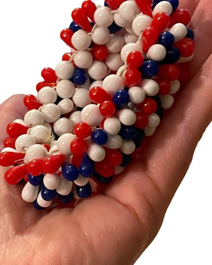 Vintage Mid Century red white blue Nautical Patriotic stretchy cha cha bracelet