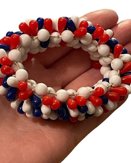 Vintage Mid Century red white blue Nautical Patriotic stretchy cha cha bracelet