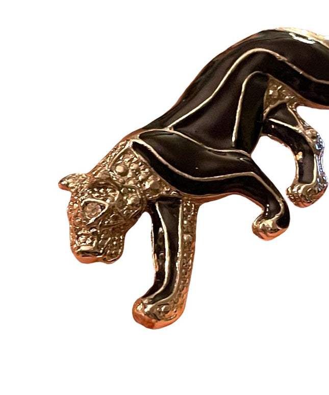 Black Panther silver finish rhinestone brooch LG
