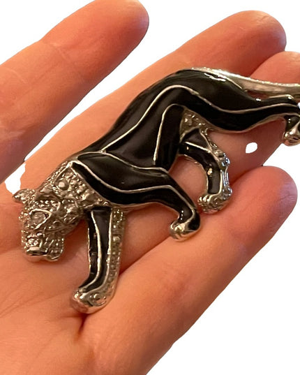 Black Panther silver finish rhinestone brooch LG