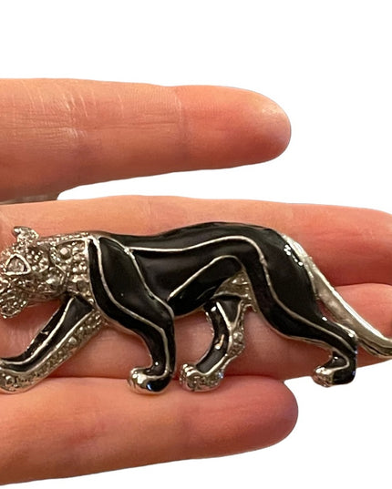 Black Panther silver finish rhinestone brooch LG