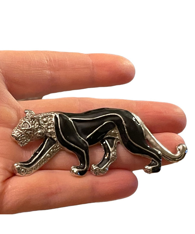 Black Panther silver finish rhinestone brooch LG