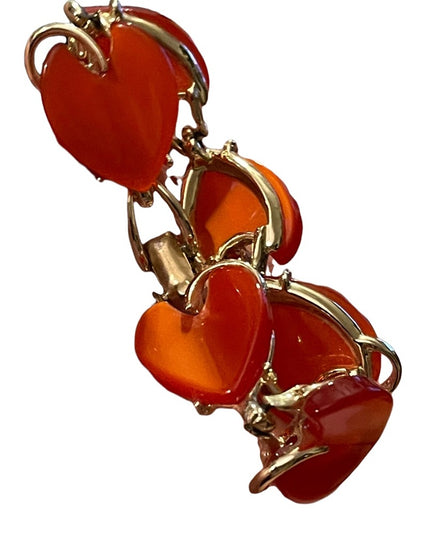 Vintage 1960s Peach thermoset gold finish bracelet resin plastic leaf link
