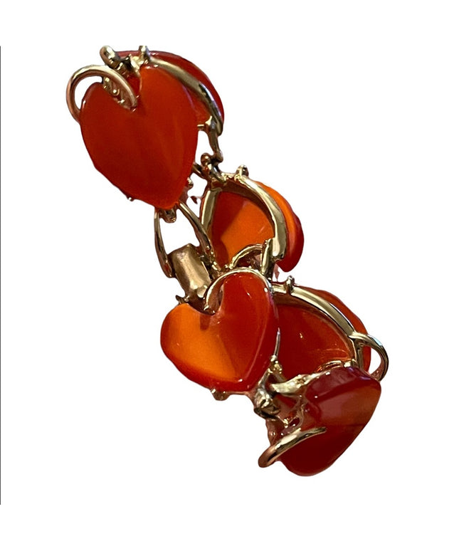 Vintage 1960s Peach thermoset gold finish bracelet resin plastic leaf link