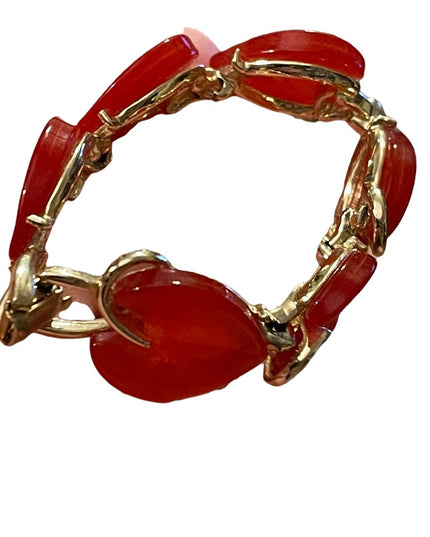 Vintage 1960s Peach thermoset gold finish bracelet resin plastic leaf link