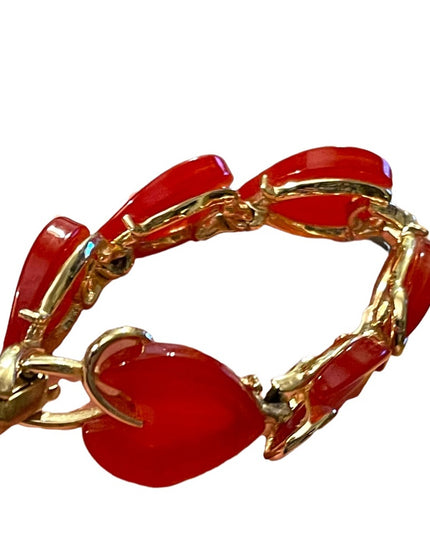 Vintage 1960s Peach thermoset gold finish bracelet resin plastic leaf link
