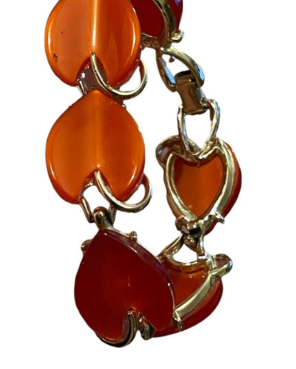 Vintage 1960s Peach thermoset gold finish bracelet resin plastic leaf link
