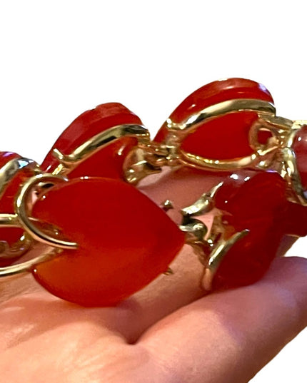 Vintage 1960s Peach thermoset gold finish bracelet resin plastic leaf link