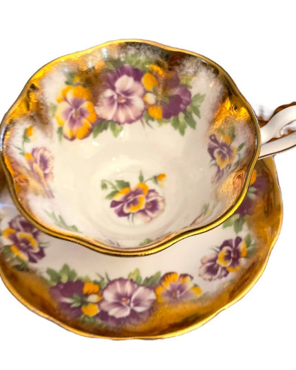 Vintage Pretty in Pink-Stunning Royal Albert Heavy
Gold Pansy Tea cup and Saucer