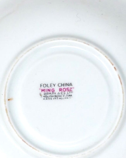 Antique Foley "Ming Rose" tea cup saucer chain
of summer flowers, vintage,1936