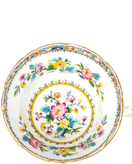 Antique Foley "Ming Rose" tea cup saucer chain
of summer flowers, vintage,1936