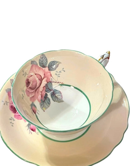 Paragon vintage tea Cup ,Saucer, Pink Cabbage Rose, Double warrant RARE peach
