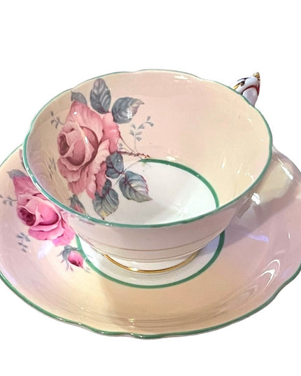 Paragon vintage tea Cup ,Saucer, Pink Cabbage Rose, Double warrant RARE peach
