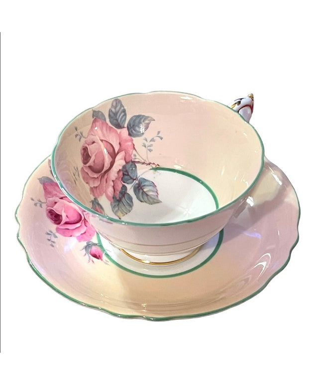 Paragon vintage tea Cup ,Saucer, Pink Cabbage Rose, Double warrant RARE peach