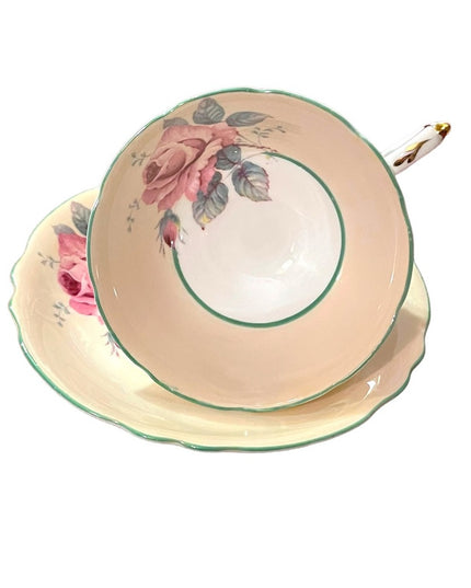 Paragon vintage tea Cup ,Saucer, Pink Cabbage Rose, Double warrant RARE peach