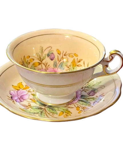 VINTAGE RARE FOLEY PINK PEACH WITH FLORAL ACCENT TEA CUP & SAUCER SET