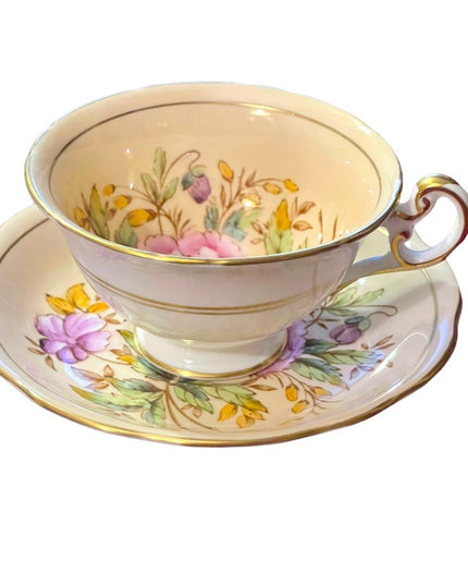 VINTAGE RARE FOLEY PINK PEACH WITH FLORAL ACCENT TEA CUP & SAUCER SET
