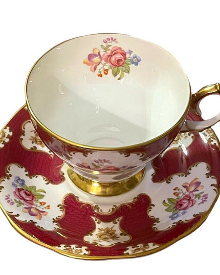 Queen Anne Cup & Saucer “Lady Eleanor" Burgundy Rose Floral; Vintage Tea cup