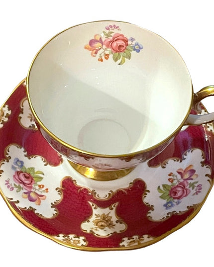 Queen Anne Cup & Saucer “Lady Eleanor" Burgundy Rose Floral; Vintage Tea cup