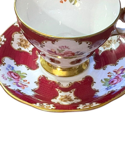 Queen Anne Cup & Saucer “Lady Eleanor" Burgundy Rose Floral; Vintage Tea cup