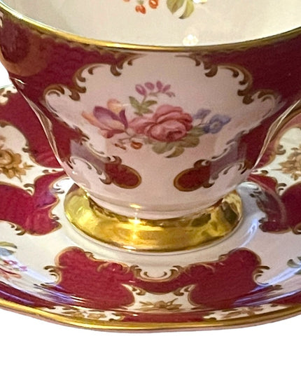 Queen Anne Cup & Saucer “Lady Eleanor" Burgundy Rose Floral; Vintage Tea cup