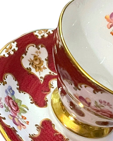 Queen Anne Cup & Saucer “Lady Eleanor" Burgundy Rose Floral; Vintage Tea cup