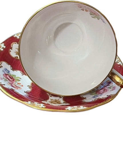 Queen Anne Cup & Saucer “Lady Eleanor" Burgundy Rose Floral; Vintage Tea cup