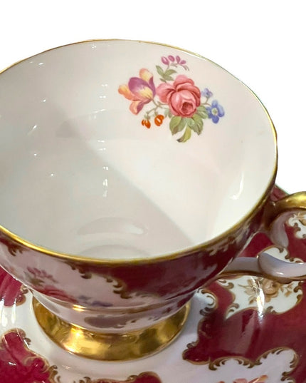 Queen Anne Cup & Saucer “Lady Eleanor" Burgundy Rose Floral; Vintage Tea cup