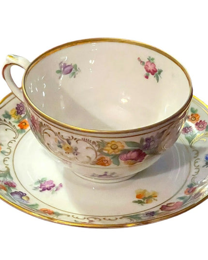 Schumann Bavaria Germany tea cup saucer Dresden Flower Pattern 1940s Germany