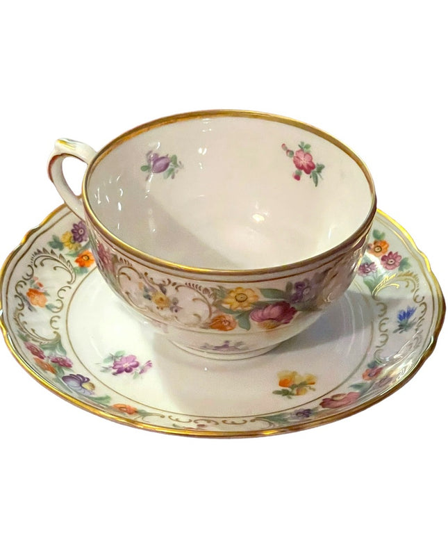 Schumann Bavaria Germany tea cup saucer Dresden Flower Pattern 1940s Germany