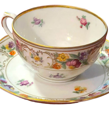 Schumann Bavaria Germany tea cup saucer Dresden Flower Pattern 1940s Germany