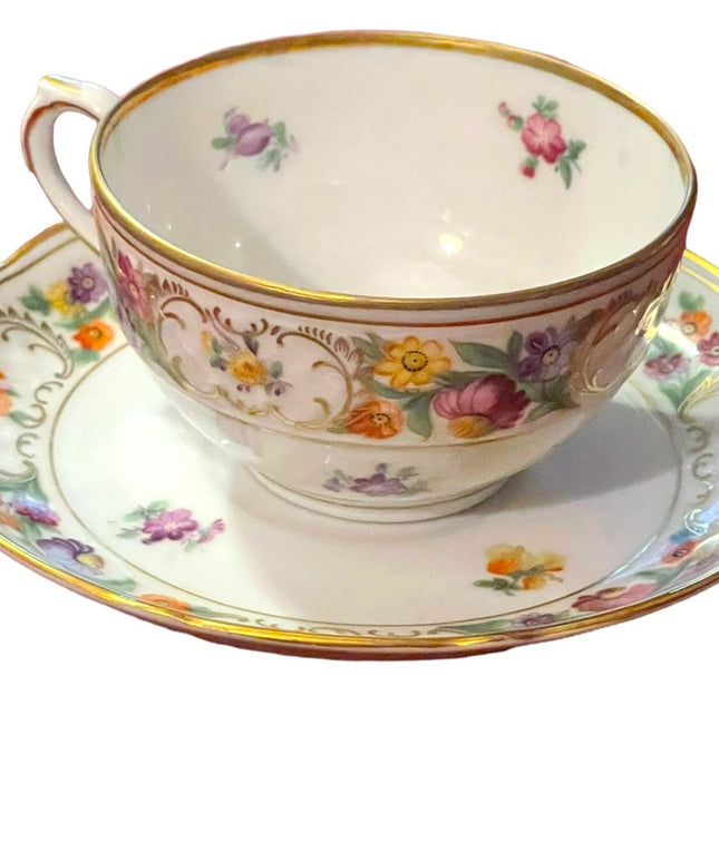 Schumann Bavaria Germany tea cup saucer Dresden Flower Pattern 1940s Germany