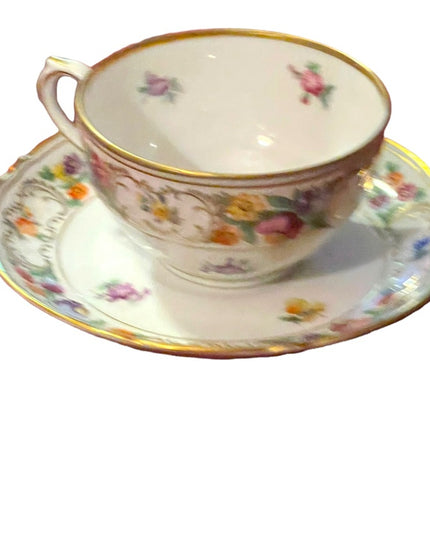 Schumann Bavaria Germany tea cup saucer Dresden Flower Pattern 1940s Germany