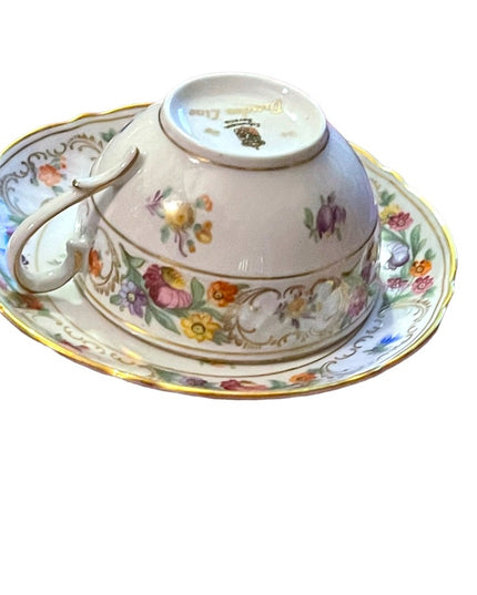 Schumann Bavaria Germany tea cup saucer Dresden Flower Pattern 1940s Germany