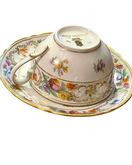Schumann Bavaria Germany tea cup saucer Dresden Flower Pattern 1940s Germany