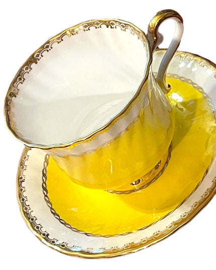H M Sutherland Bone China Tea cup & Saucer Set, Yellow Band, Decor Trim, England