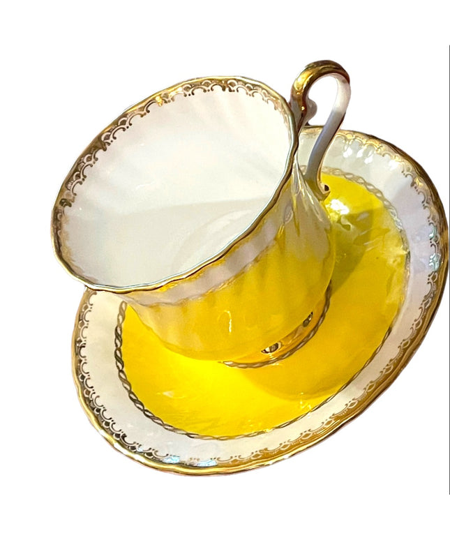 H M Sutherland Bone China Tea cup & Saucer Set, Yellow Band, Decor Trim, England