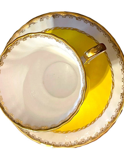 H M Sutherland Bone China Tea cup & Saucer Set, Yellow Band, Decor Trim, England