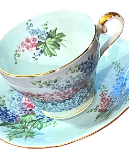Vintage pastel blue Aynsley Delphinium tea cup & saucer RARE bone China