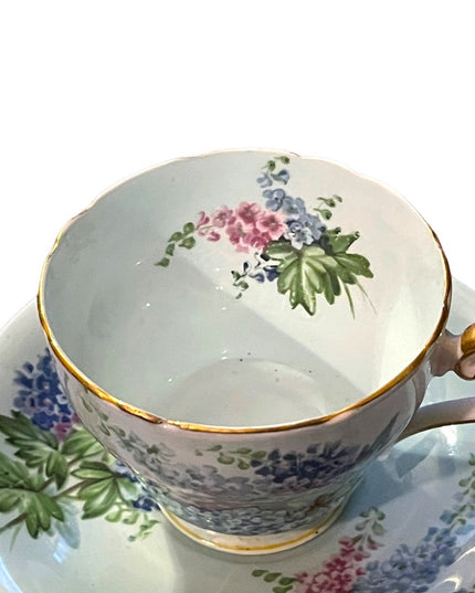 Vintage pastel blue Aynsley Delphinium tea cup & saucer RARE bone China