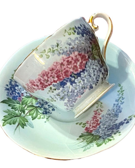 Vintage pastel blue Aynsley Delphinium tea cup & saucer RARE bone China
