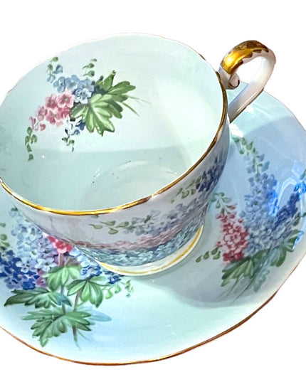 Vintage pastel blue Aynsley Delphinium tea cup & saucer RARE bone China