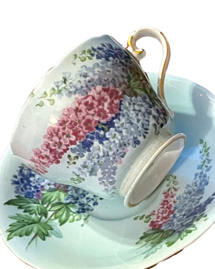 Vintage pastel blue Aynsley Delphinium tea cup & saucer RARE bone China