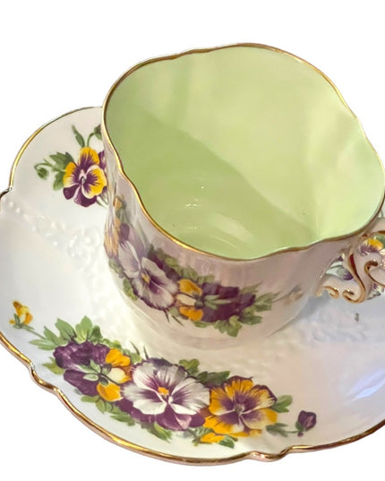 Aynsley English Tea cup  Saucer Pansy Pansies Teacup Collectible Vintage pastel