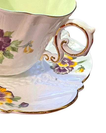 Aynsley English Tea cup  Saucer Pansy Pansies Teacup Collectible Vintage pastel